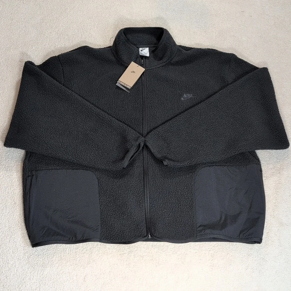 Nike Club Winterized Fleece Sherpa Jacket Black Mens XL FB8386-010 Oversized Fit